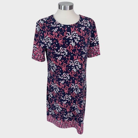 MICHAEL Michael Kors L Short Sleeve Blue Floral Shift Dress Polyester Stretch - Picture 1 of 8